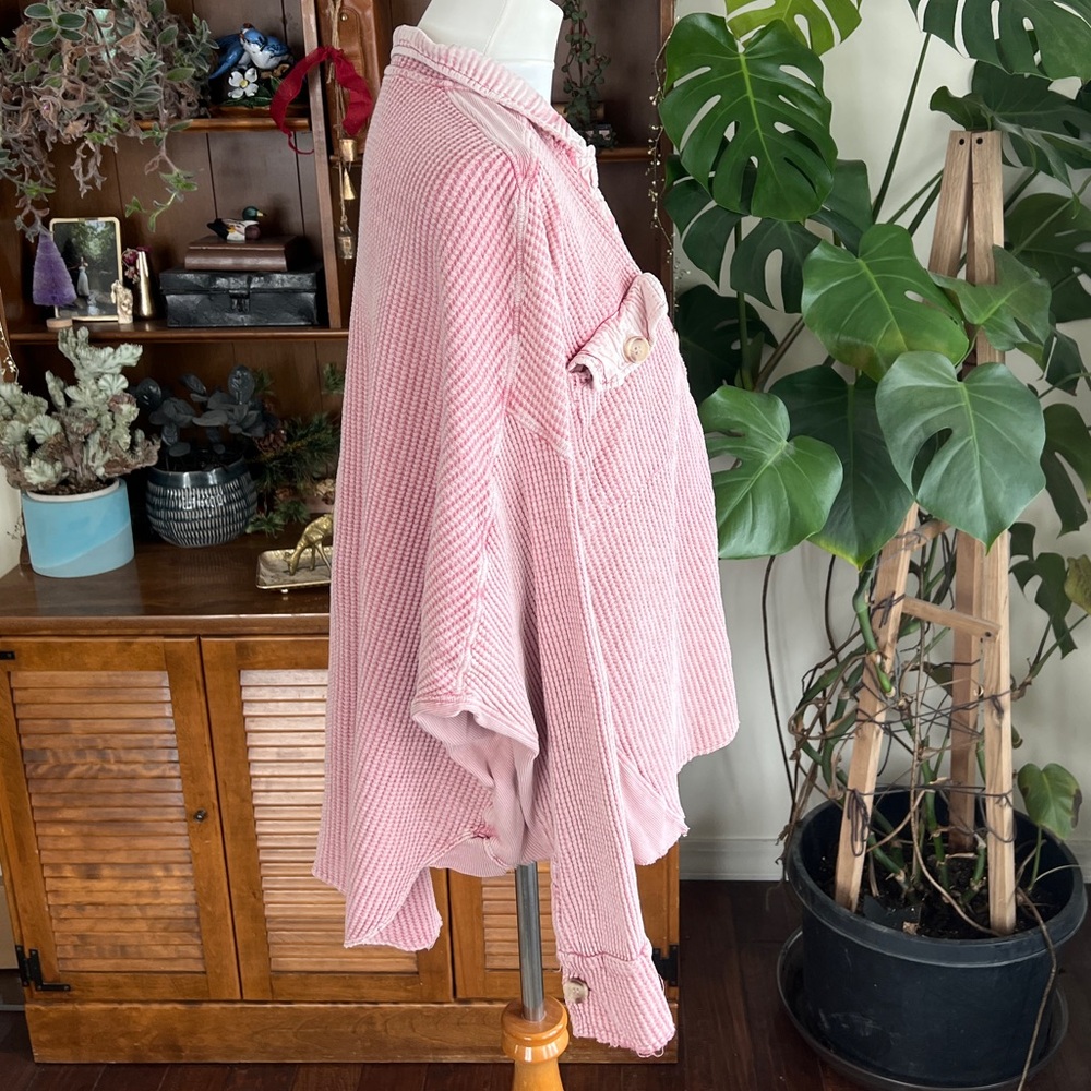 Free People Waffle Scout Arizona Pink Button-Up Shacket Jacket Top XS - Picture 5 of 11